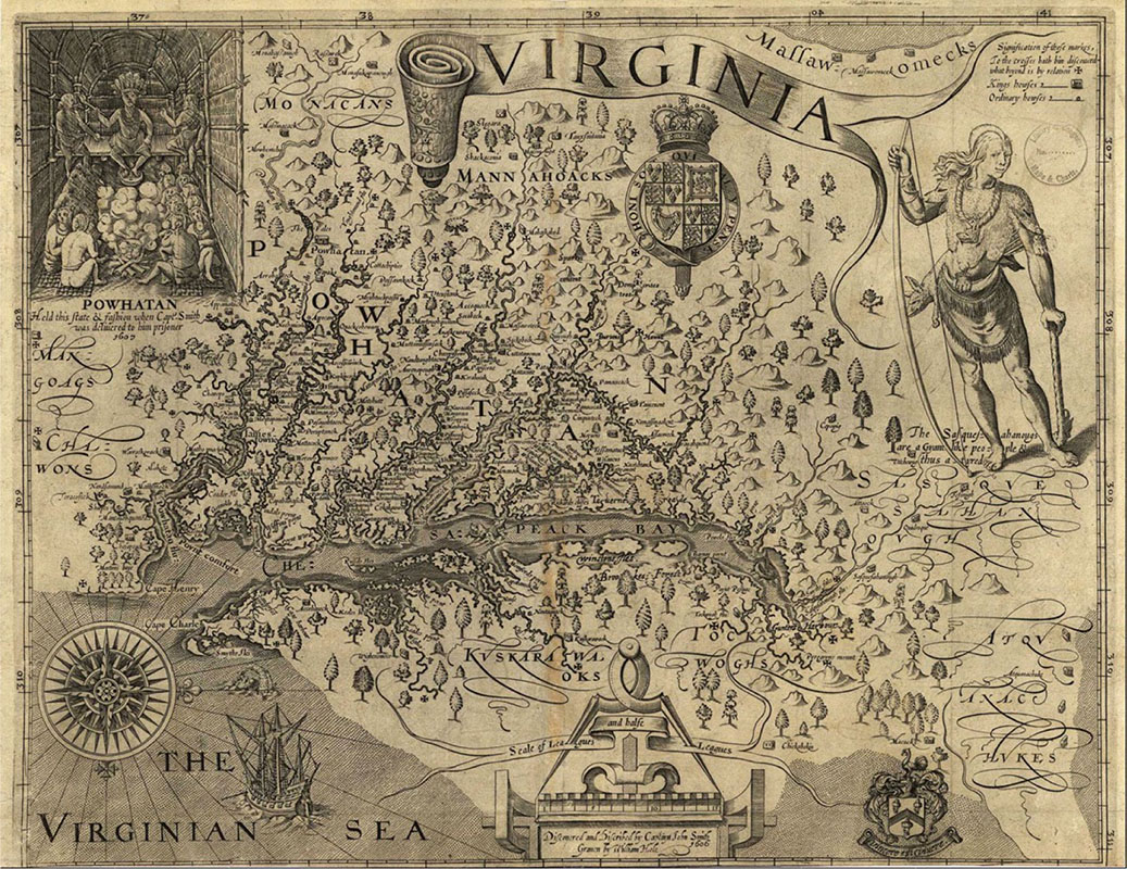John Smith’s famous map of Virginia (1622) illustrates many geopolitical features of early colonization.