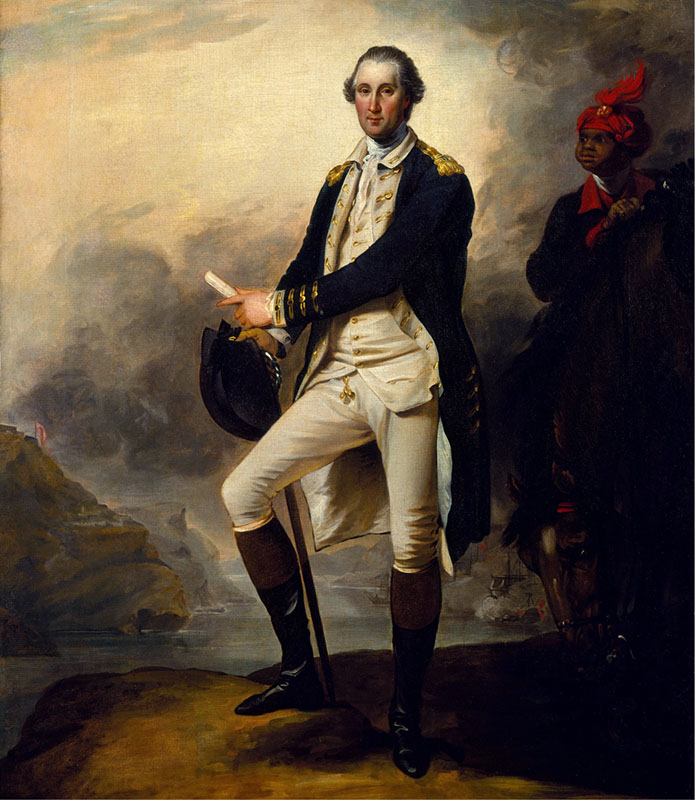 John Trumbull, Washington’s aide-de-camp, painted this wartime image of Washington on a promontory above the Hudson River.