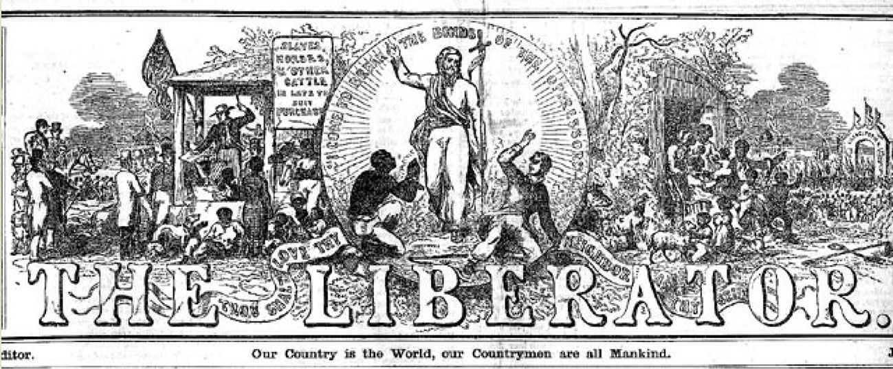 The masthead of The Liberator, by Hammatt Billings in 1850, highlights the religious aspect of antislavery crusades.