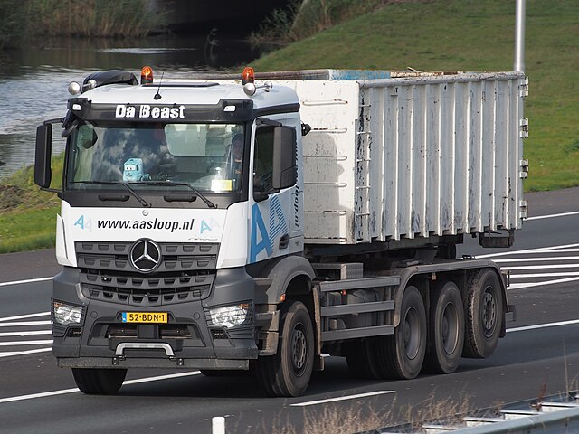 Mercedes truck photographed on the A4 motorway near Hoofddorp, The Netherlands.