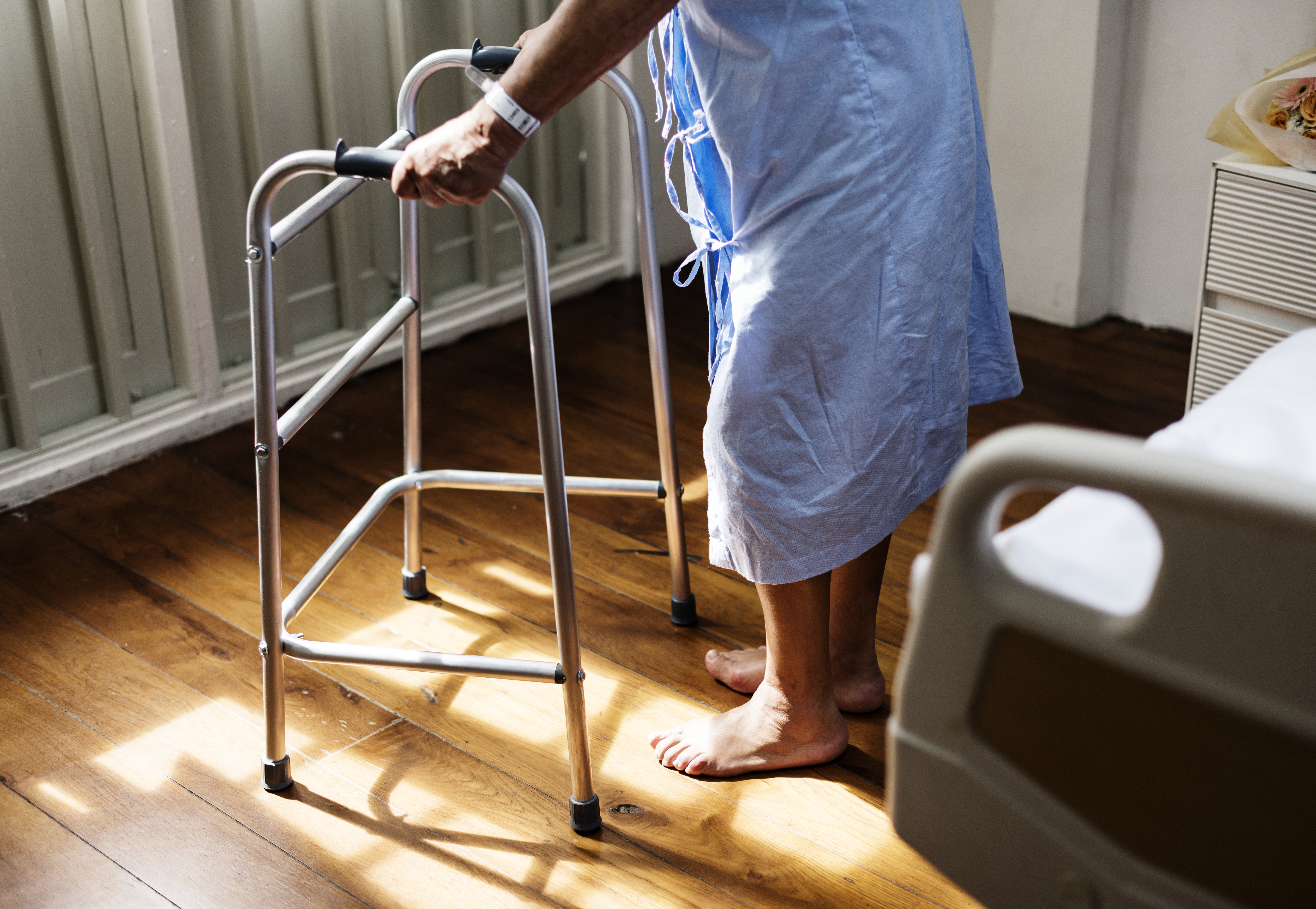 Patient using a walker