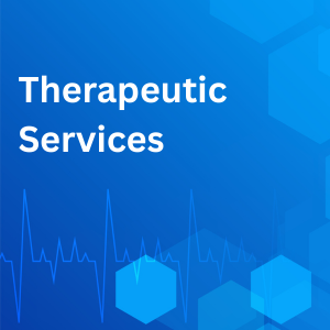 Text: Therapeutic Services
Picture: Blue background with multi-color hexagons and heartbeat line