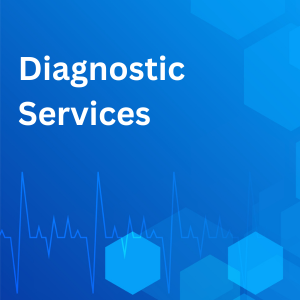 Text: Diagnostic Services
Picture: Blue background with multi-color hexagons and heartbeat line.