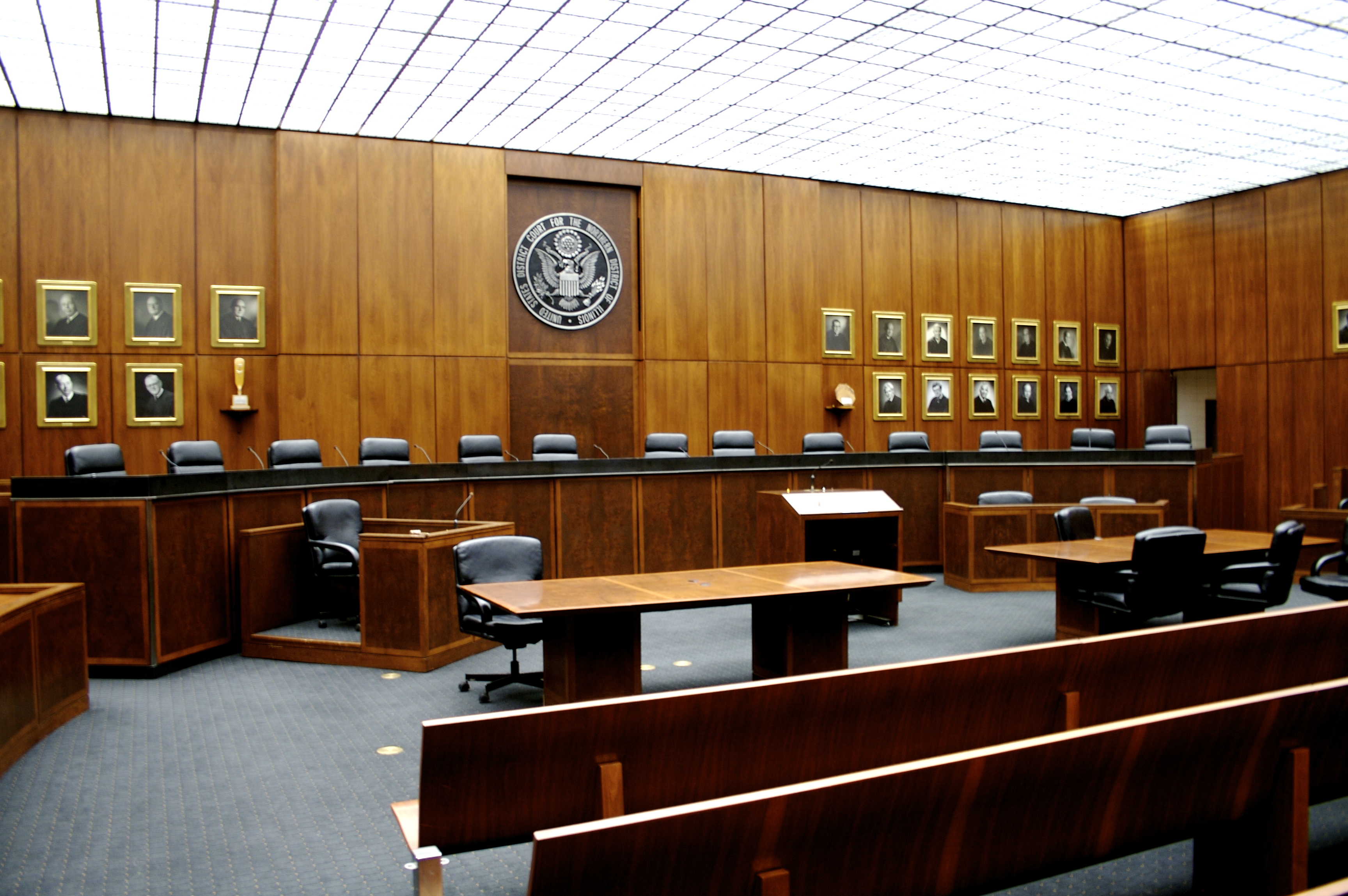 Photo from the inside of a court room
