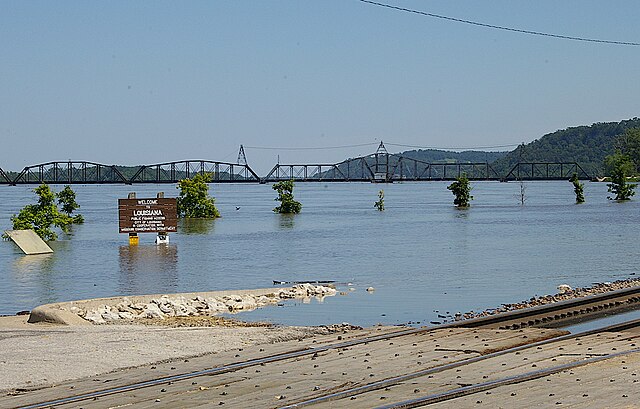 The Mississippi River has now seeped past the railroad tracks in Louisiana.