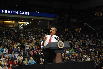 Obama at Healthcare rally at UMD by Daniel Borman.
Flickr. CC BY 2.0